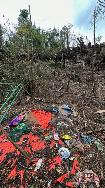 The casualty collection point where four medics were killed by a direct hit from a 500-pound bomb dropped by the Burma Army on 27 May 2023.