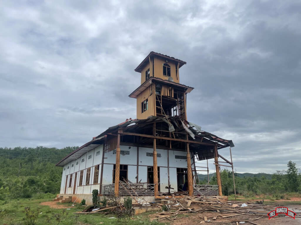A church damaged by Burma Army airstrikes in Karenni State.