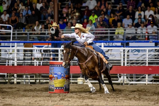 Suu turns a barrel in Cody, Wyoming.