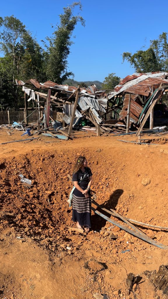 Crater of bomb that destroyed the church and school in Thi Thu Plaw, Karen State.