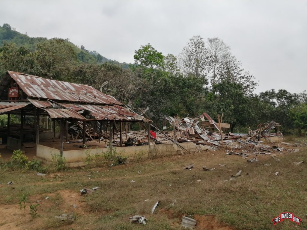 House damaged by dropped bomb in Day Bu Noh on March 27, 2022.
