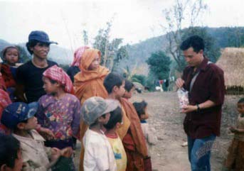 Kyar Shell with IDPs while on a relief mission