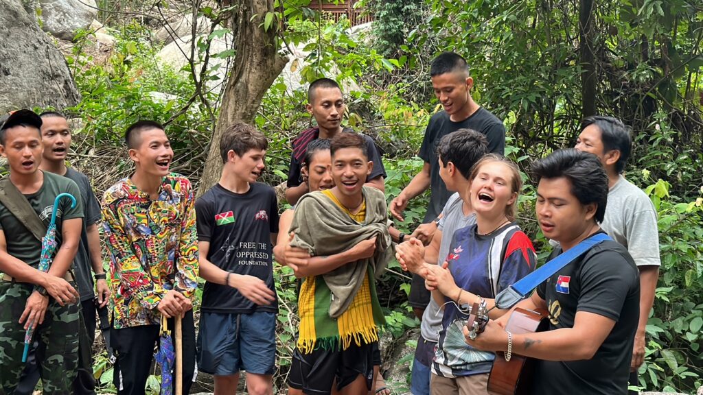 Singing together after baptism.