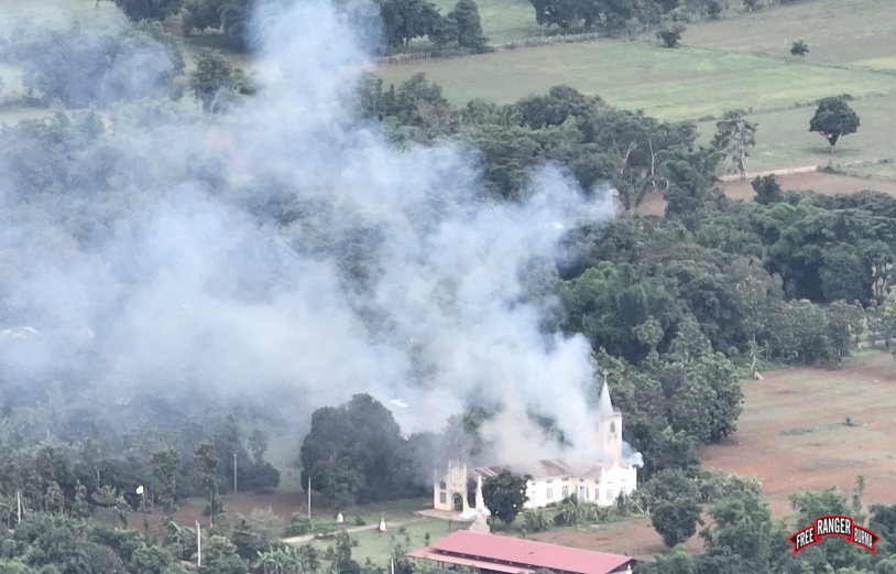 Church burned in the village the people had fled from.