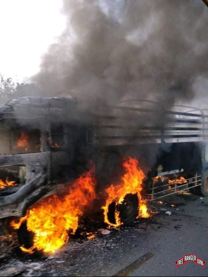Truck burned by Burma Army March 5, 2022