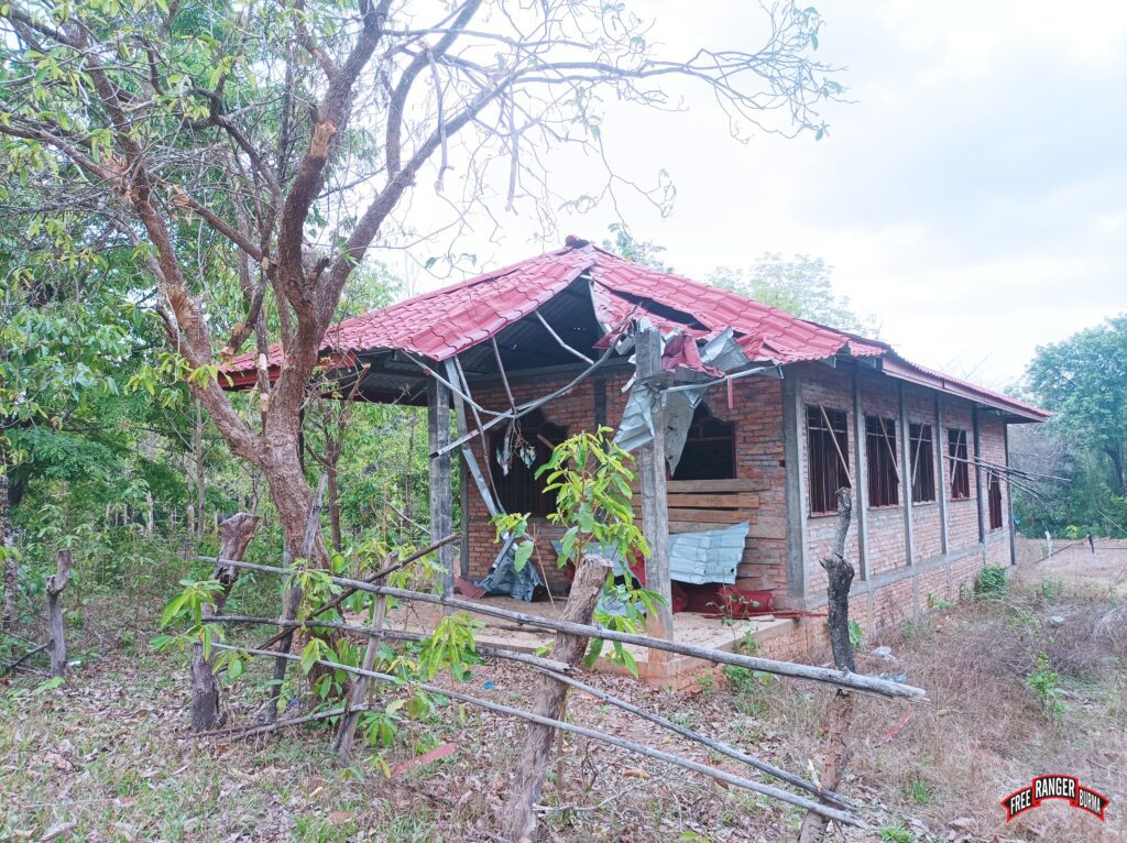 Damage from Burma Army Hlaing Wa camp mortar fire.