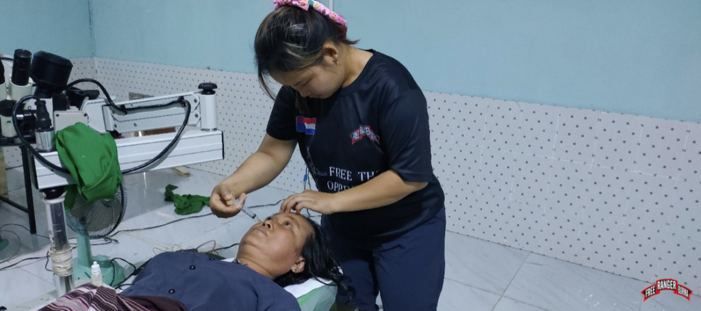 Poe Dah, one of the trained eye surgeon assistants who has been with Cross Border Community Eye Care Program for 8 years. She now knows how to perform facial nerve blocks before eye operations.