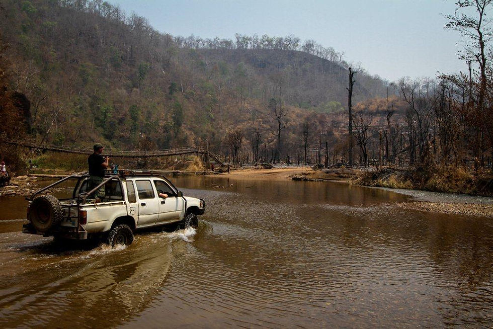 Driving thru camp after delevering supplies