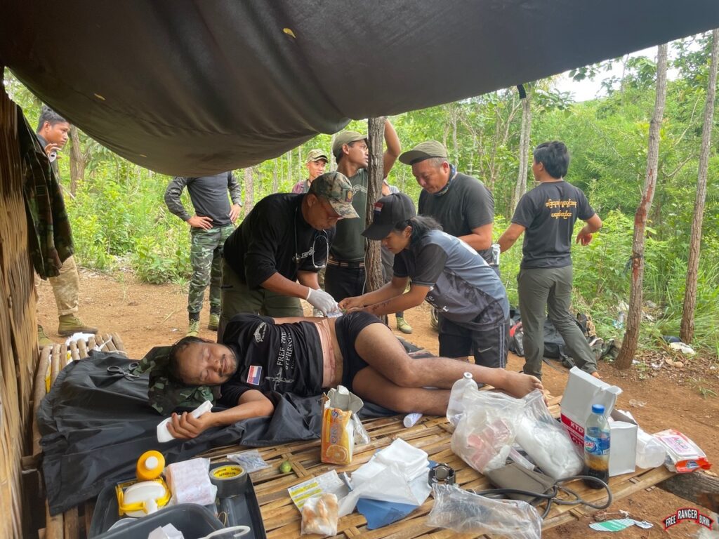 Silverhorn after being shot, receiving treatment from our team at the casualty collection point. 