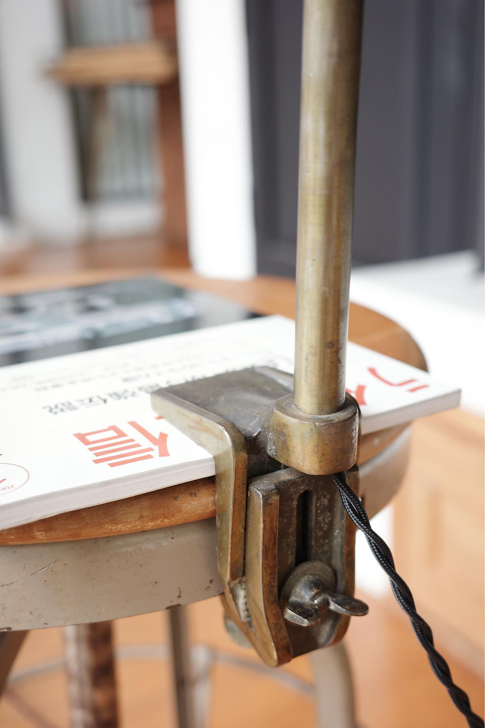 Thumbnail: Original Vintage O.C. White All Brass table mounted lamp.