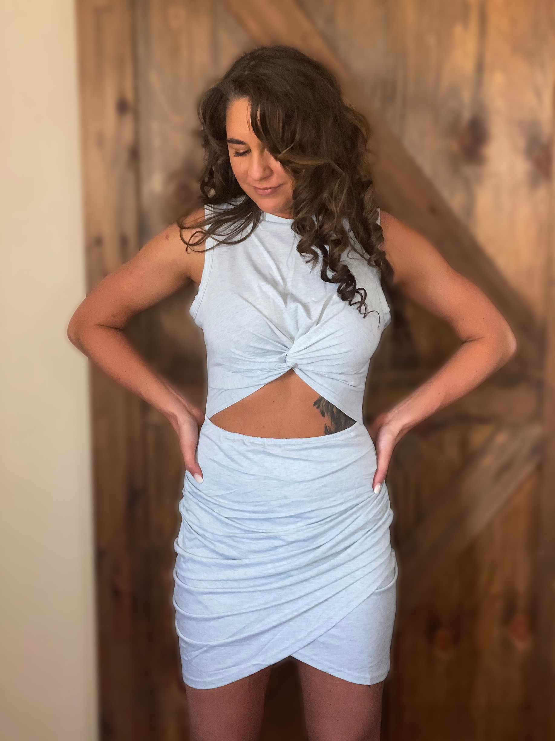 Gray Twist Knot Front Cutout Bodycon Dress