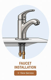 Residential faucet installation illustration showing a bathroom faucet with connected water supply lines and plumbing fixture setup.