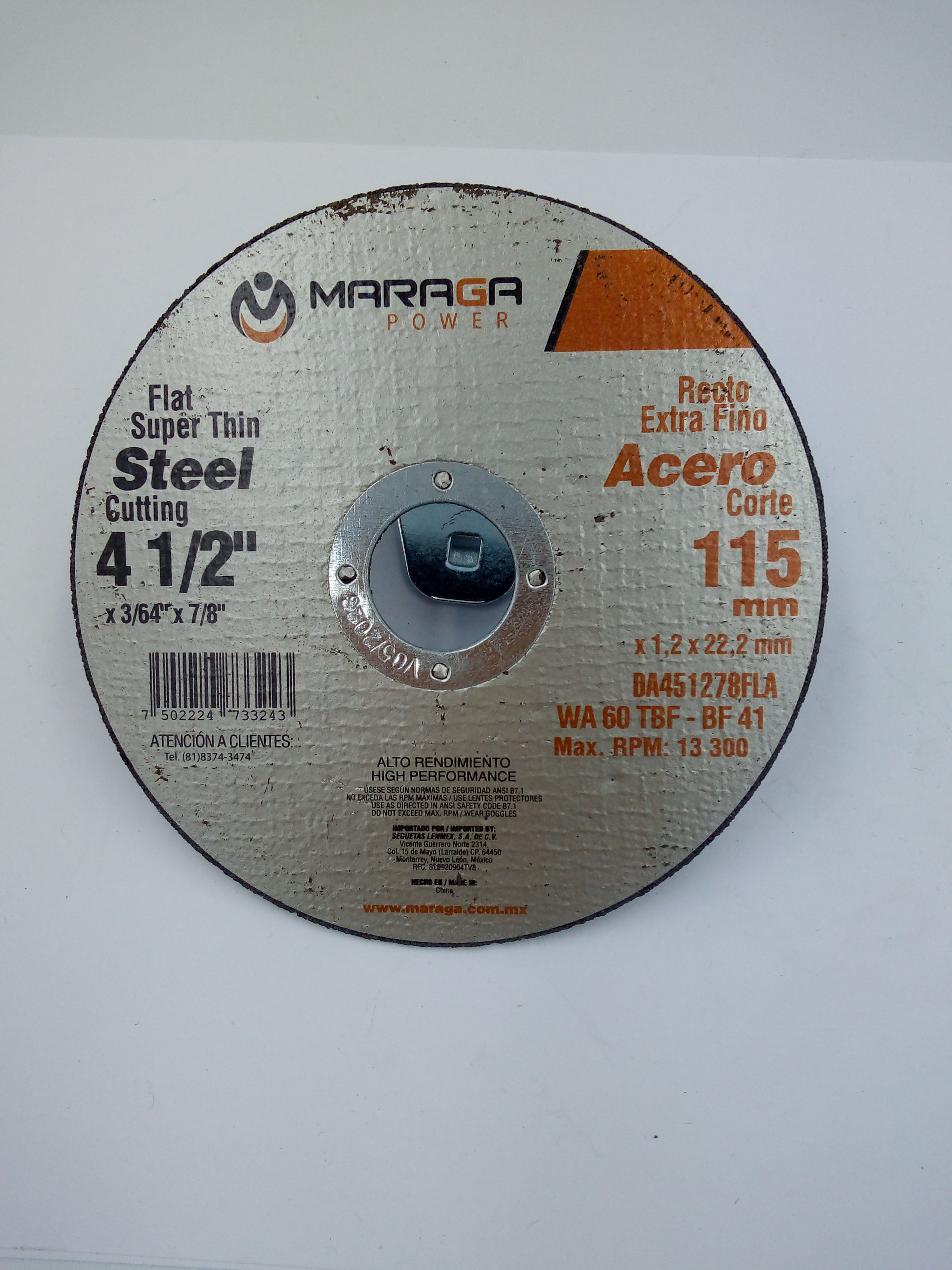 Disco de Corte Maraga 4.5" Recto Extra Fino Pack100pzas.