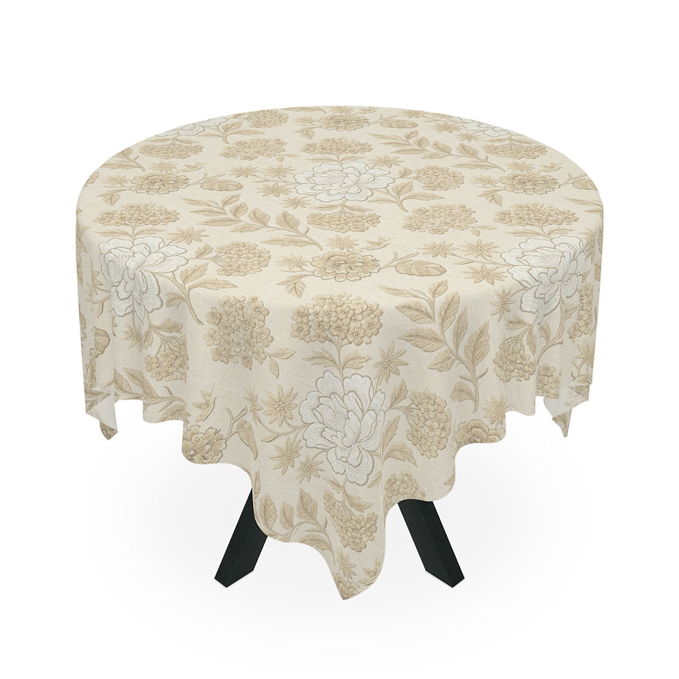 Thumbnail: Vintage Jacobean Floral Tablecloth - Cream & White