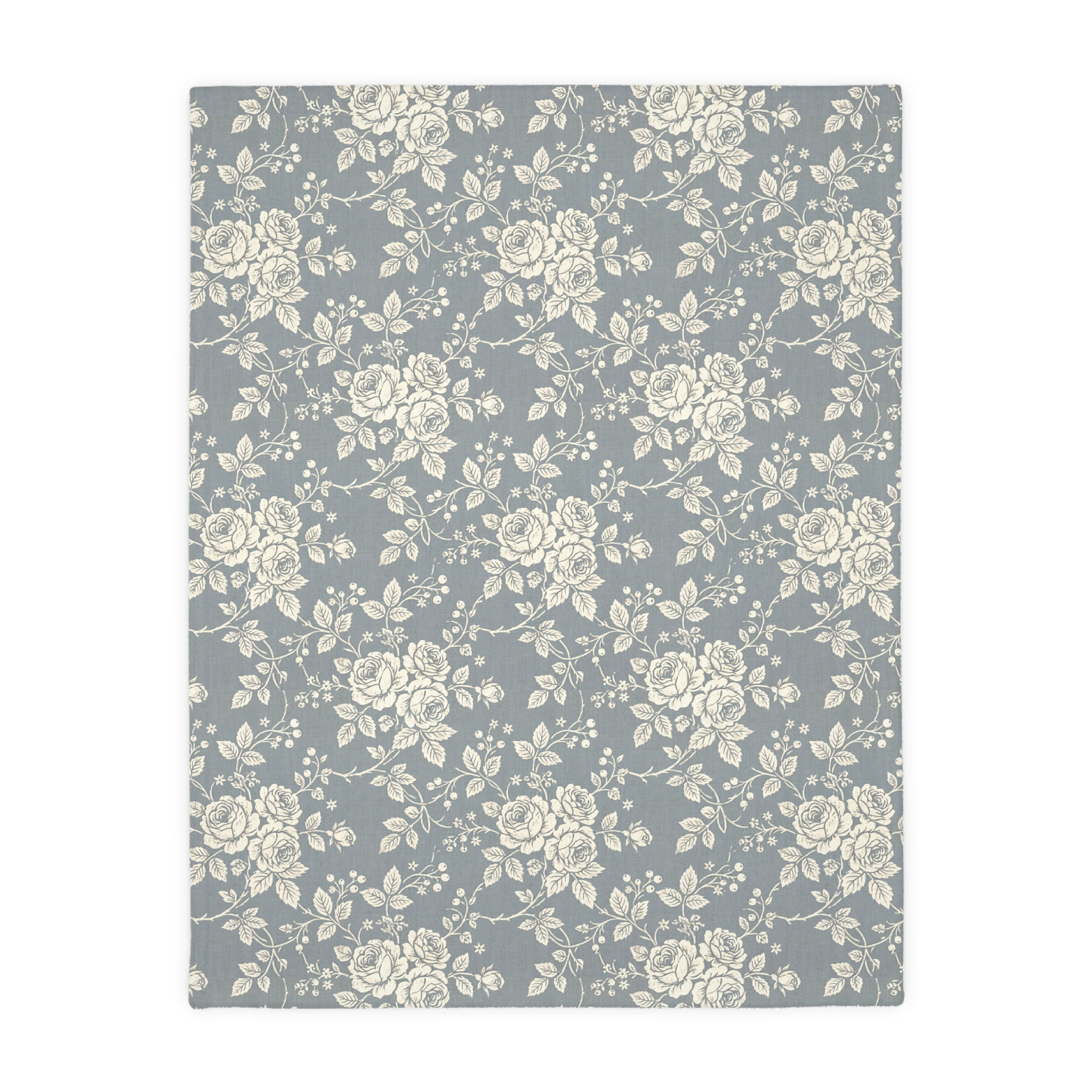 Vintage Rose Toile Velveteen Blanket - Slate Blue