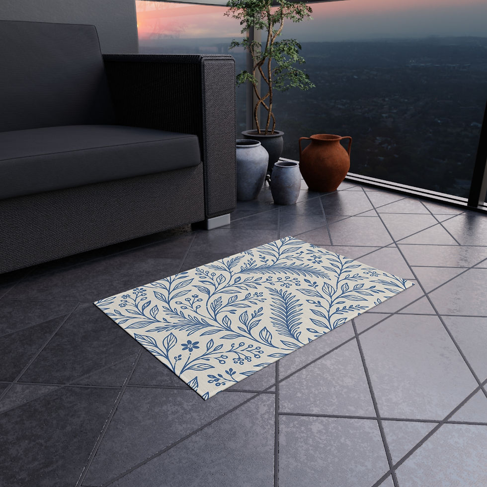 Thumbnail: Blue Botanical Outdoor Rug — Weatherproof Patio Mat with Leaf Vine Pattern