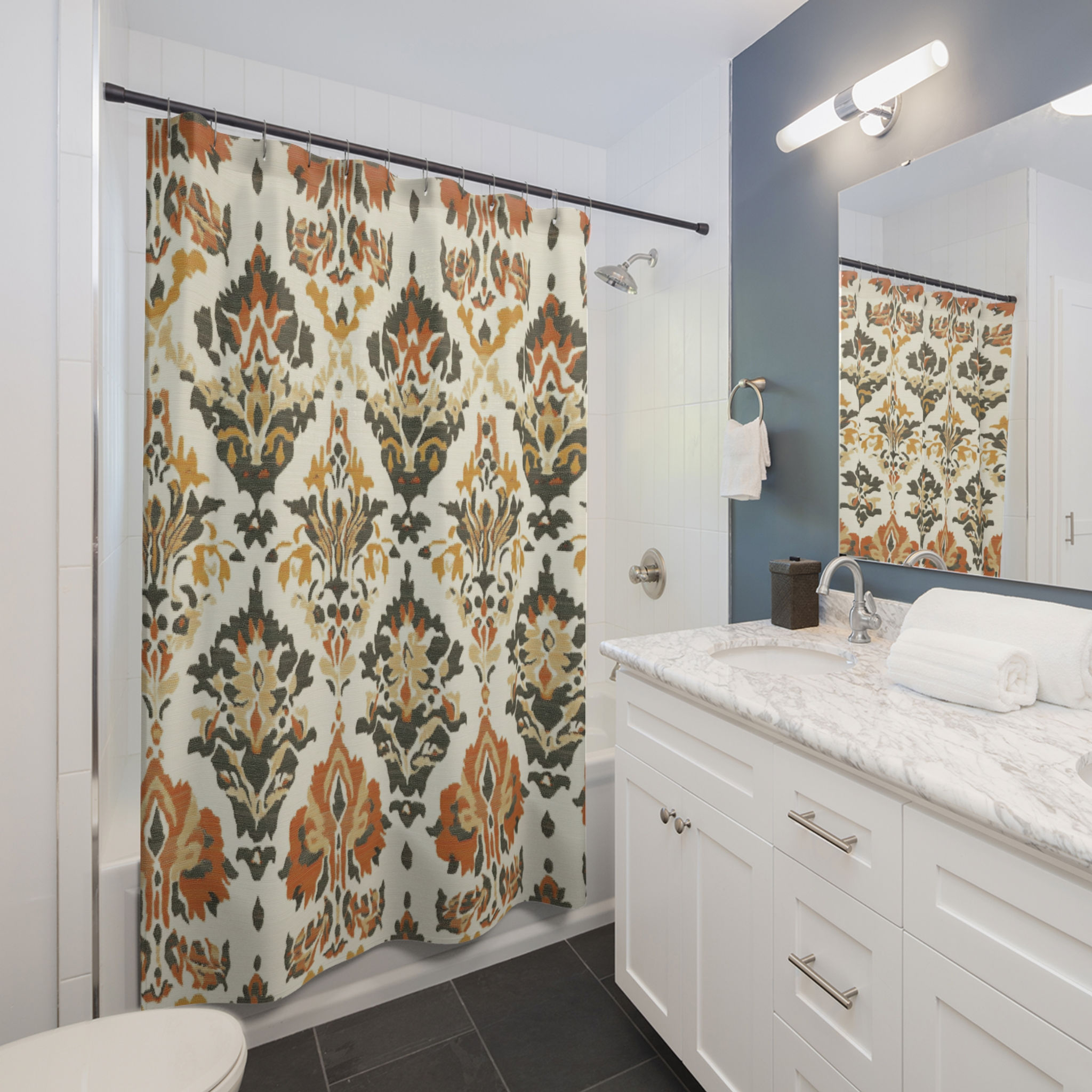 Autumn Gold & Rust Damask Shower Curtain