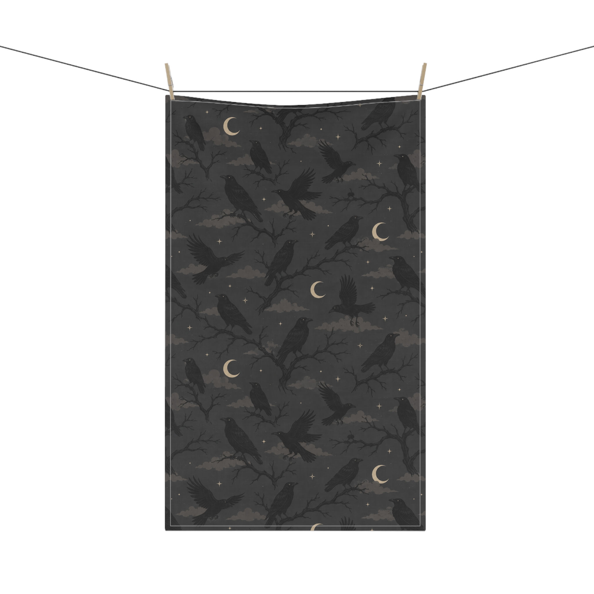 Raven Moon Kitchen Tea Towel — Dark Gothic Crow Print