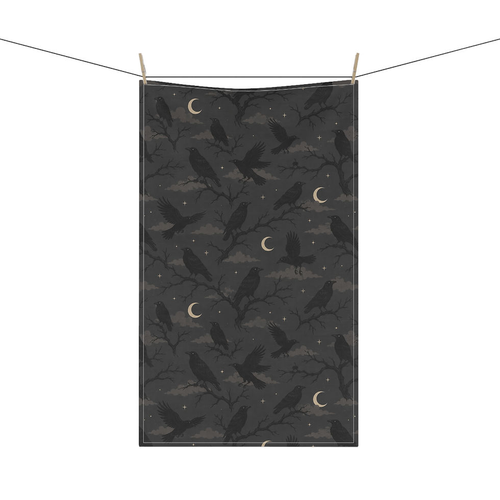 Thumbnail: Raven Moon Kitchen Tea Towel — Dark Gothic Crow Print