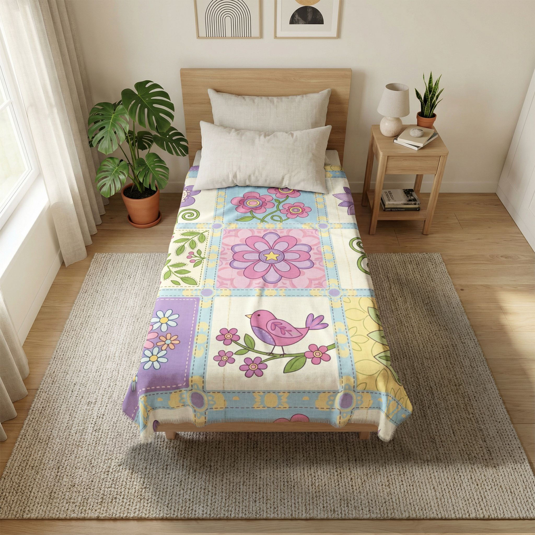 Happy Birdie Patchwork Kid Coverlet 