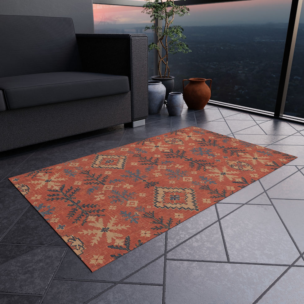Thumbnail: Desert Oasis Kilim Outdoor Rug — Rust & Gray