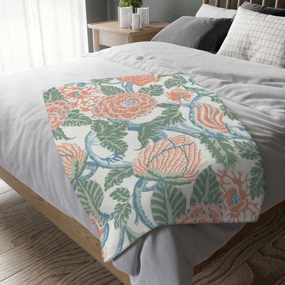 Thumbnail: Sweetbriar Coral Chintz Velveteen Microfiber Throw