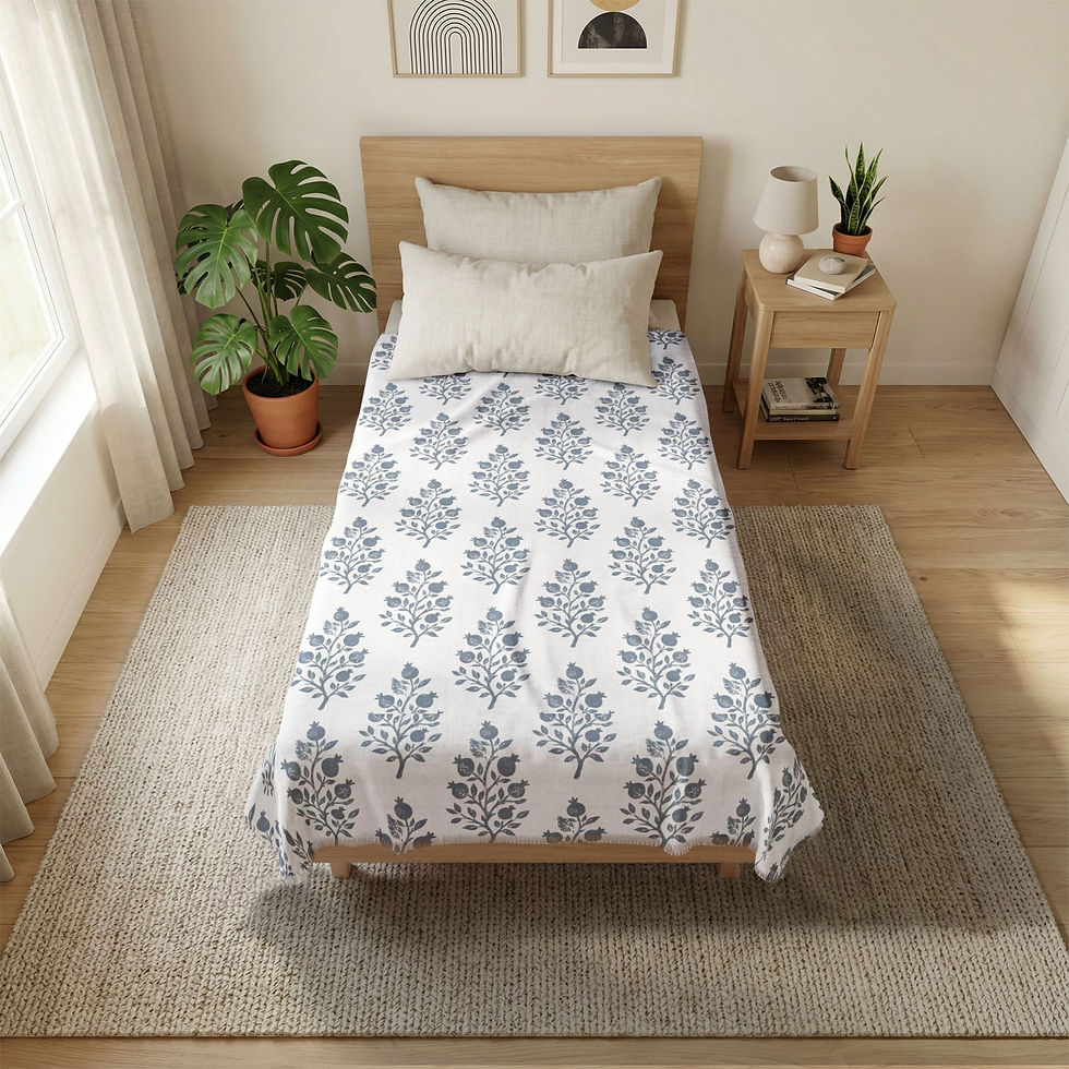 Thumbnail: A bright modern bedroom showing a wooden platform bed dressed with the white coverlet features a