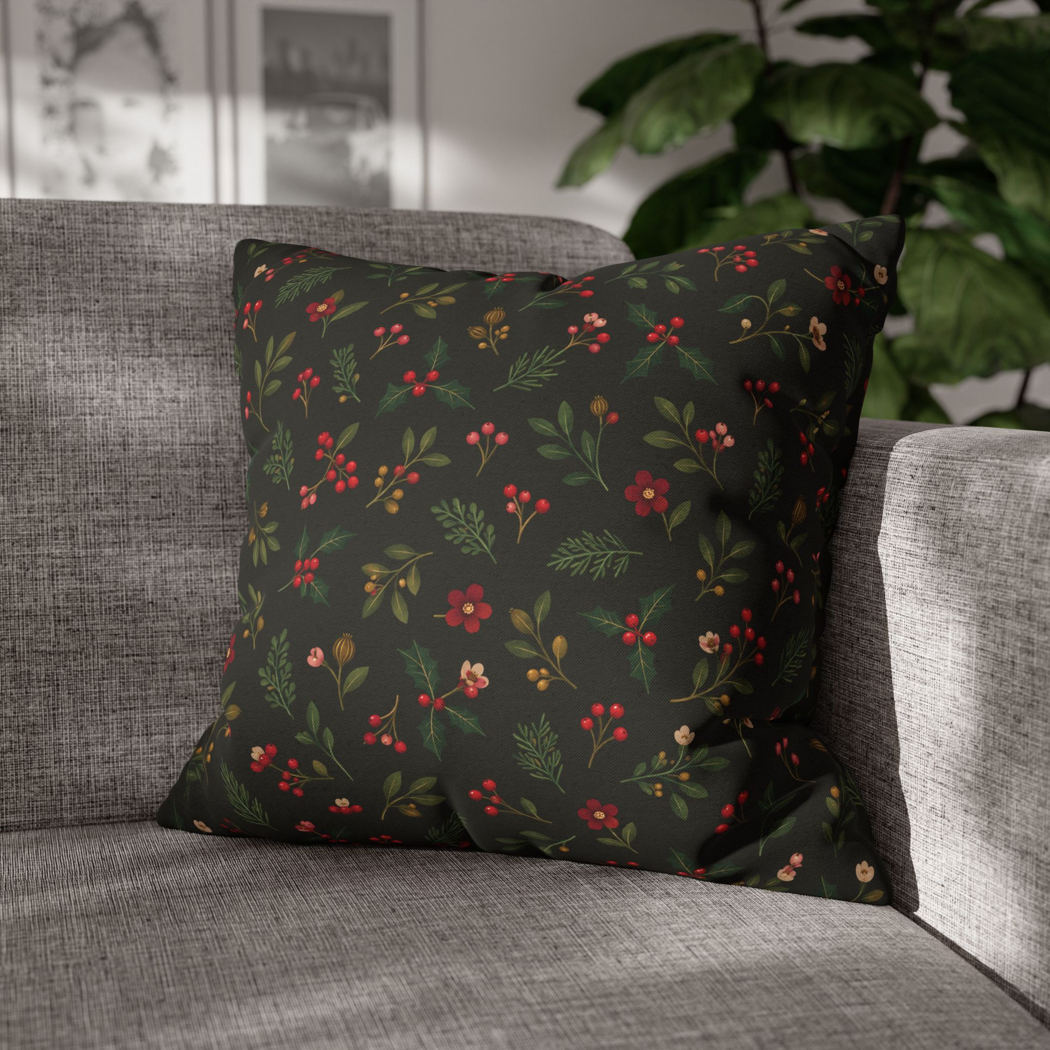 Midnight Mistletoe Pillow Cover