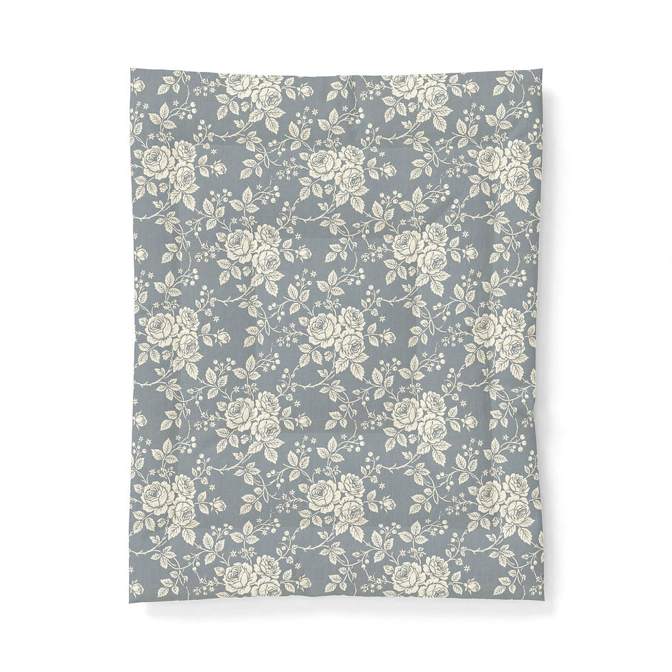 Thumbnail: Vintage Rose Toile Cotton Comforter - Slate Blue