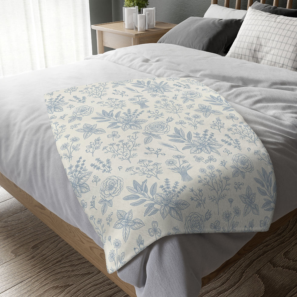 Thumbnail: Blue Toile Botanical Velveteen Microfiber Blanket