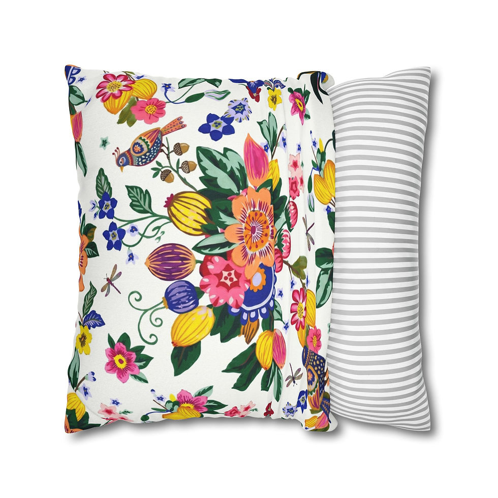 Thumbnail: Floral Folk Art Pillowcase — Colorful Vintage Bouquet Decorative Cushion Cover