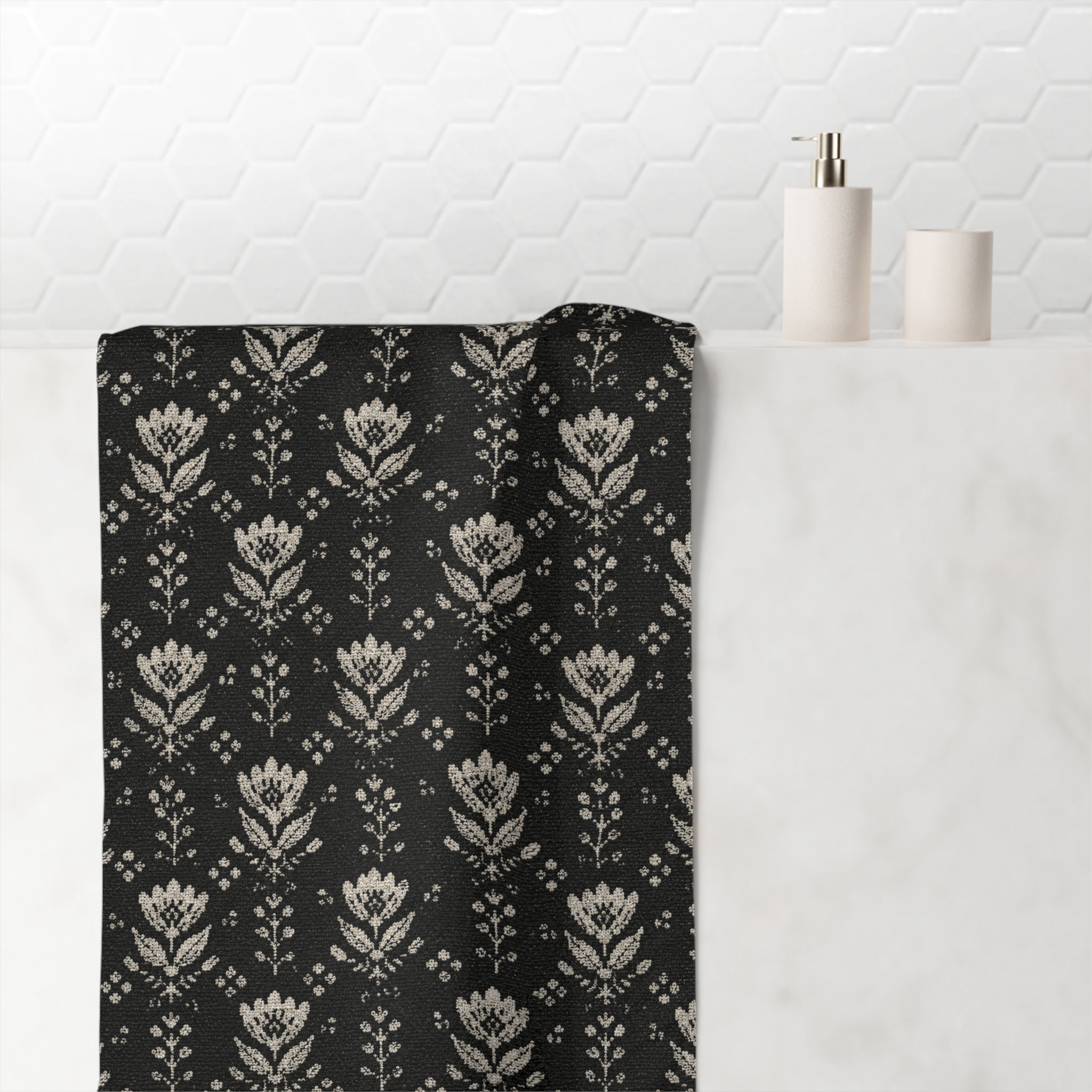 Garden Flourish Cotton Towel — Black