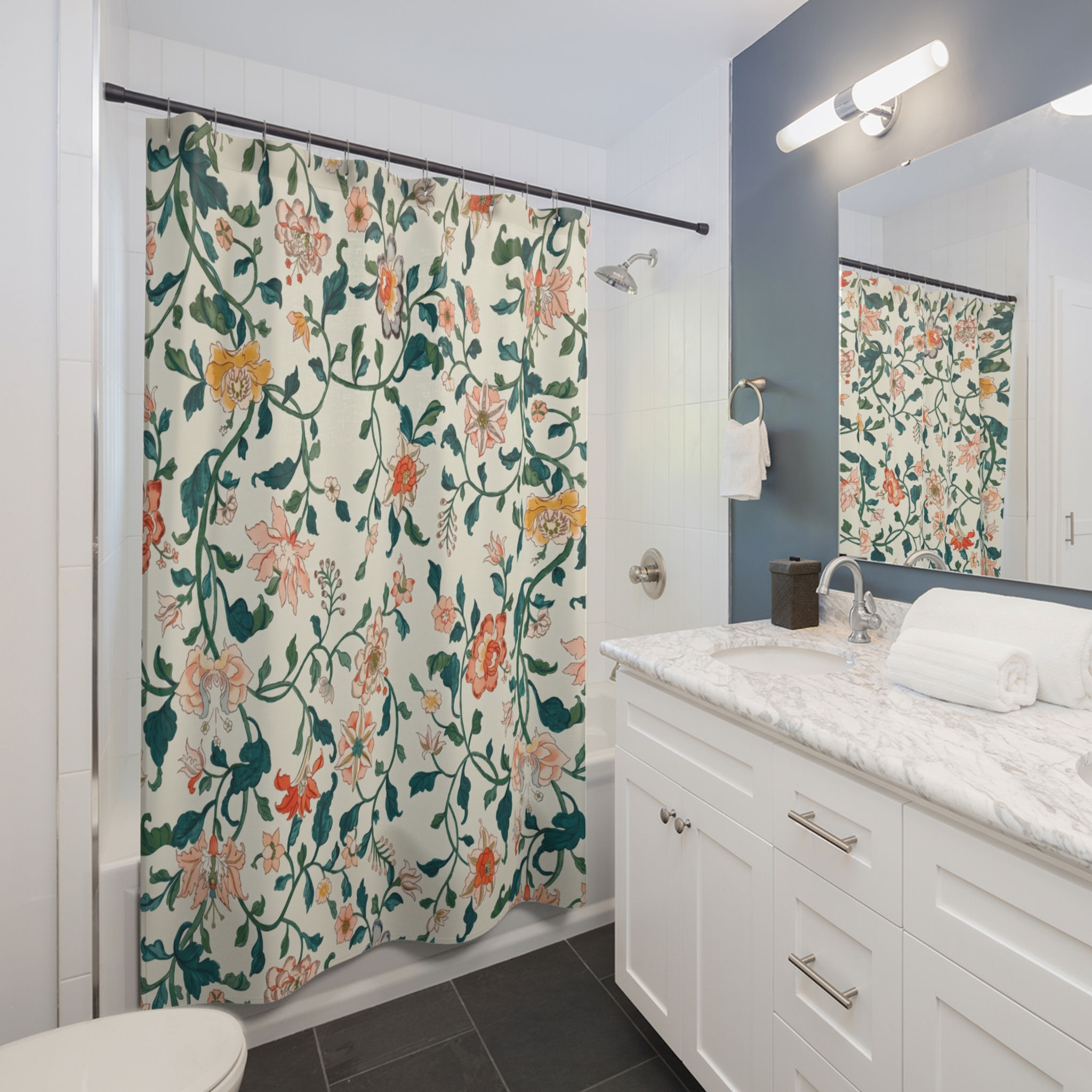 Nouvea Vine Shower Curtain - Terracotta & Teal