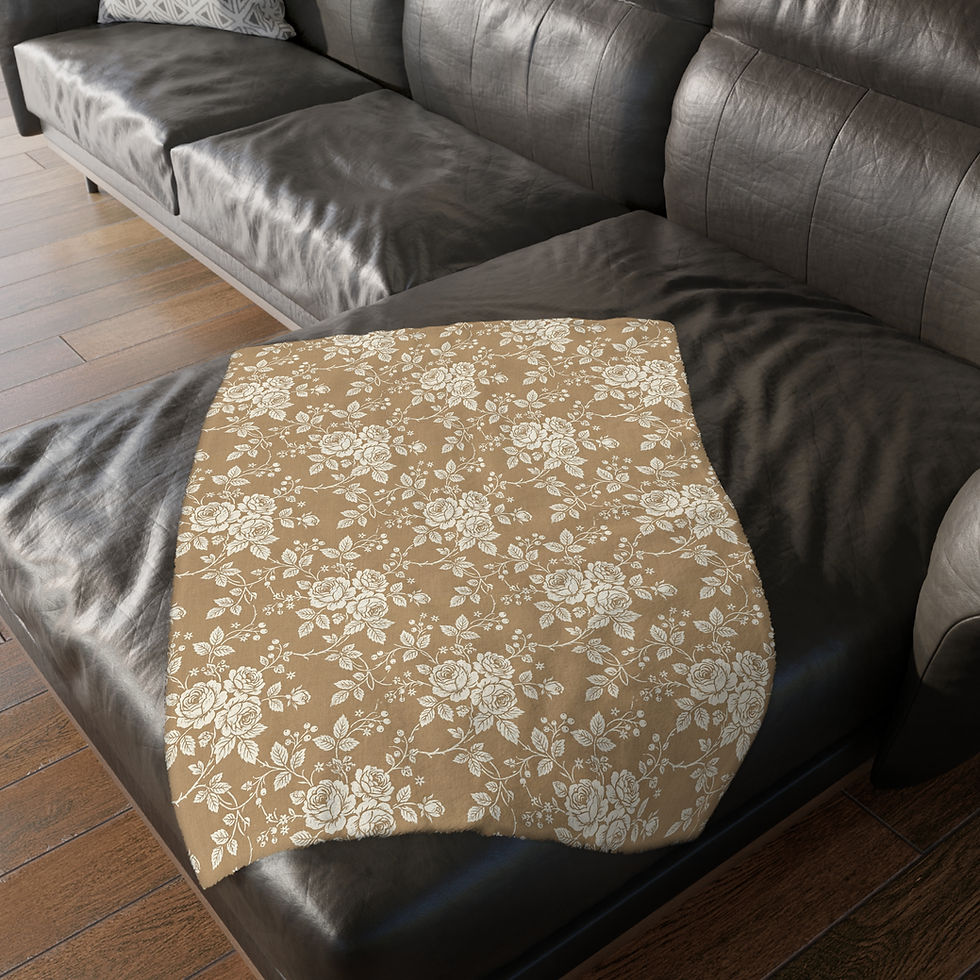 Thumbnail: Vintage Rose Toile Velveteen Blanket — Warm Caramel