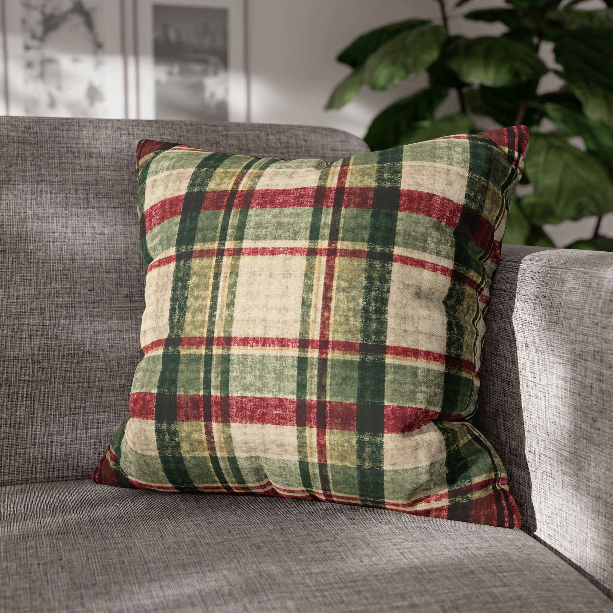 Cranberry & Pine Plaid Pillow Cover