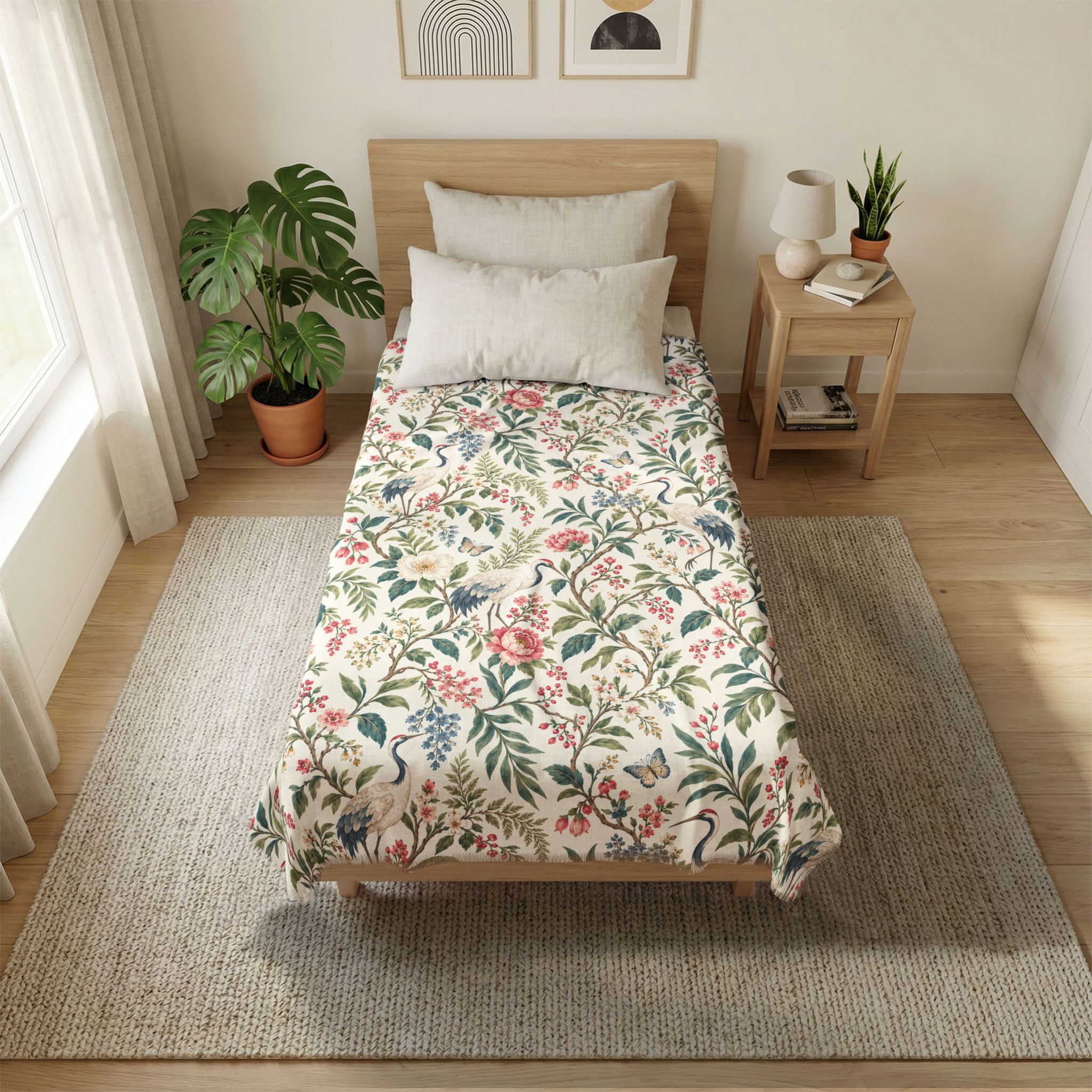 Imperial Crane Chinoiserie Coverlet