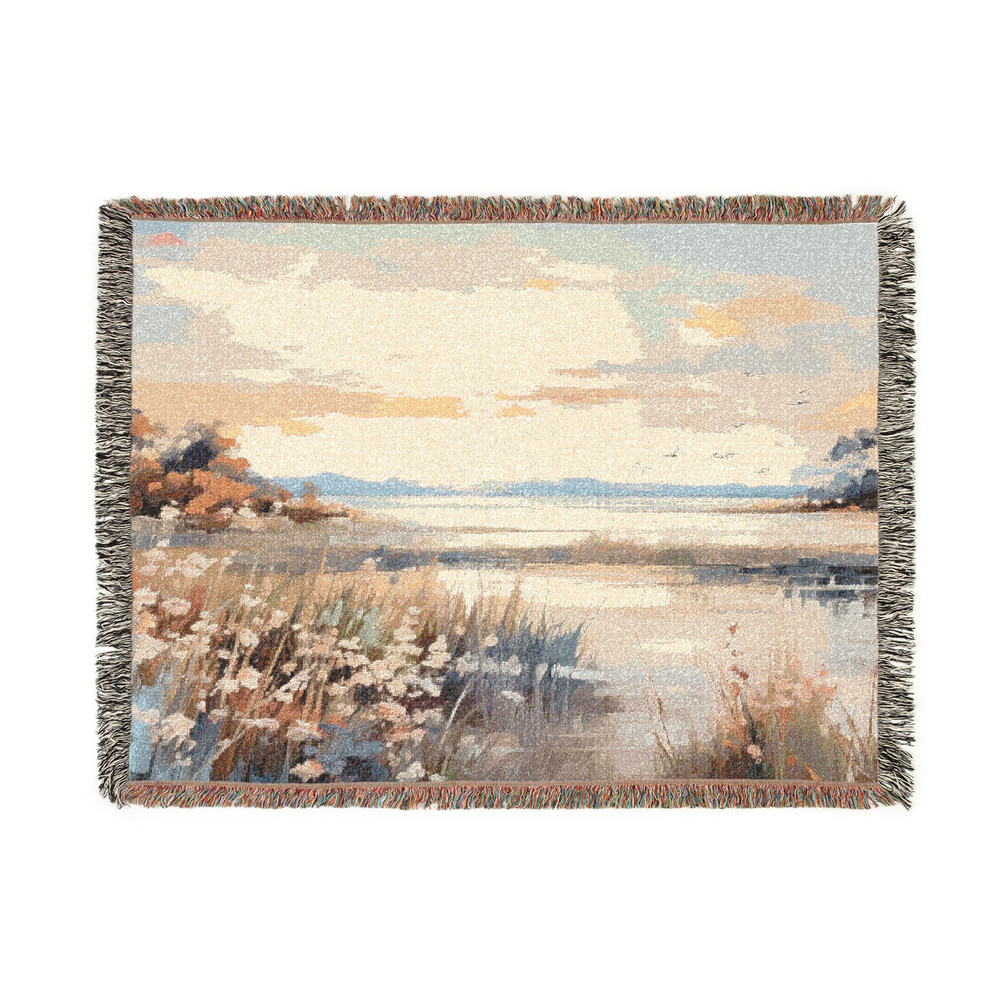 Coastal Wetlands Golden Hour Woven Blanket