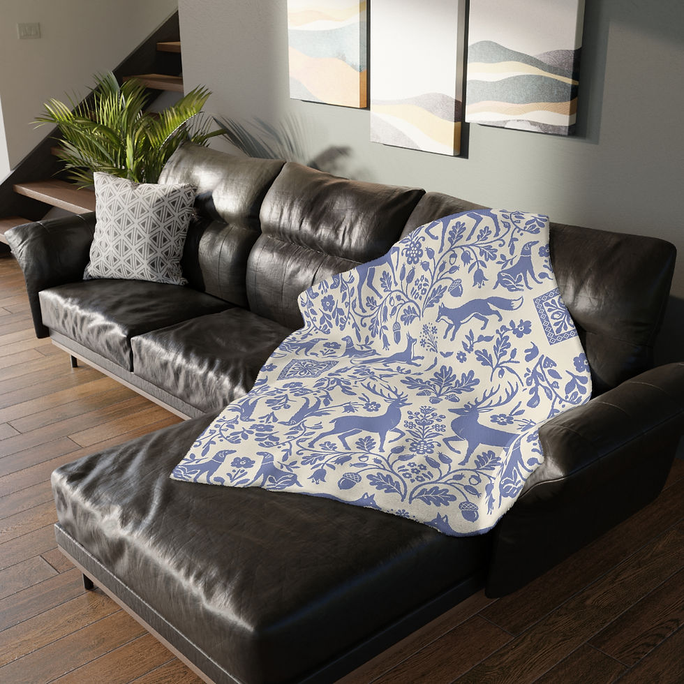 Thumbnail: Nordic Folk Art Woodland Velveteen Microfiber Blanket