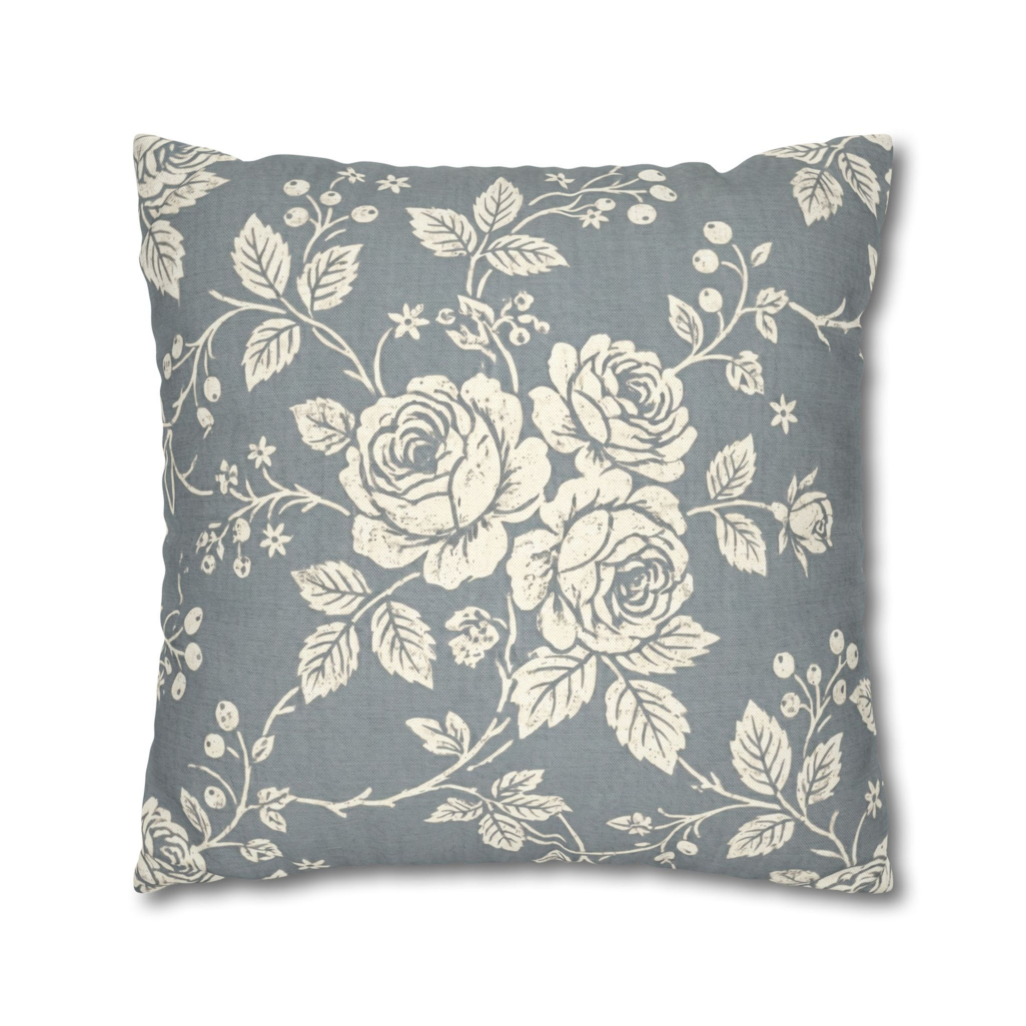 Vintage Rose Toile Pillow Cover - Slate Blue