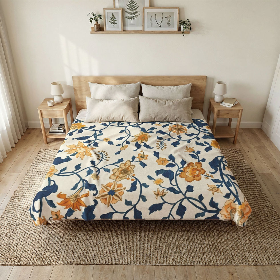 Thumbnail: Nouveau Vine Coverlet - Navy & Mustard 