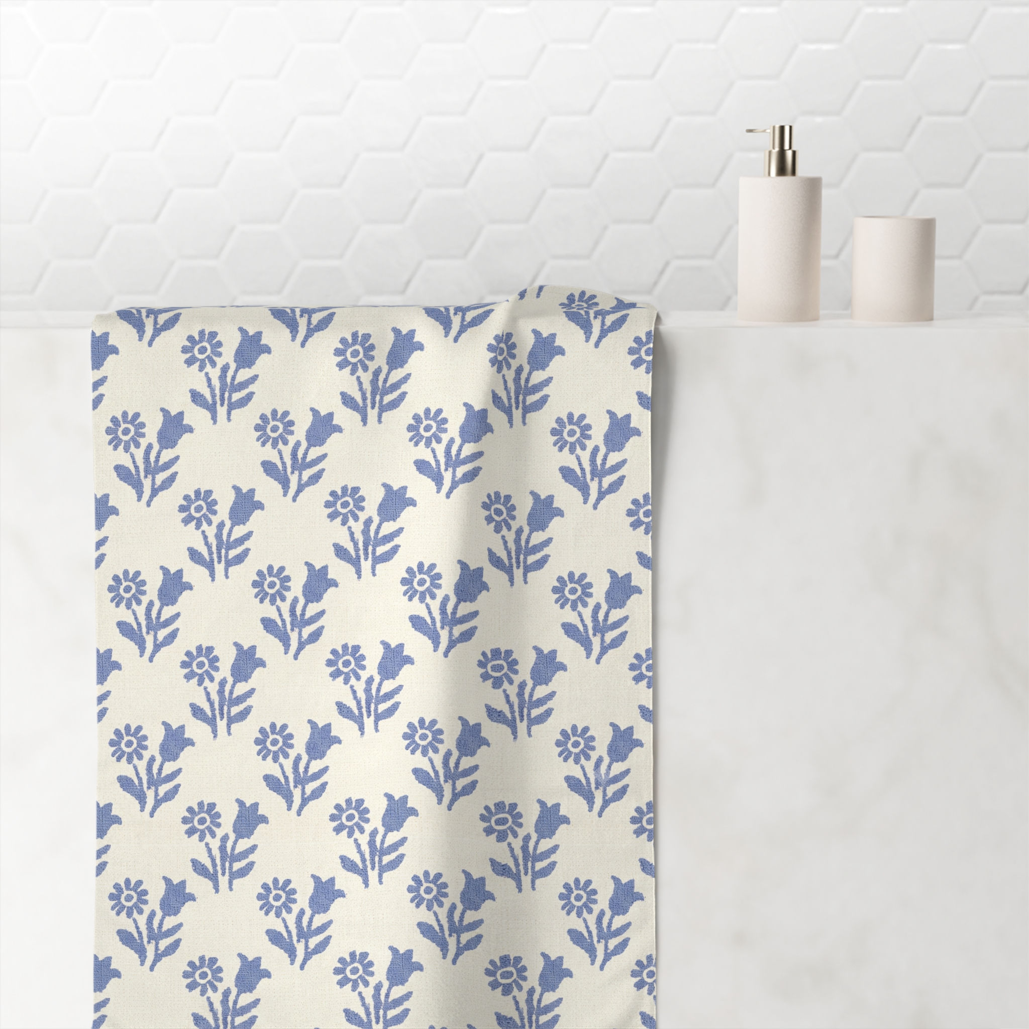 Grandmillennial Periwinkle Blossom Cotton Towel