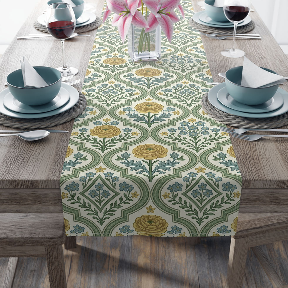 Thumbnail: Forget-Me-Not Tablecloth - Mustard & Olive Green