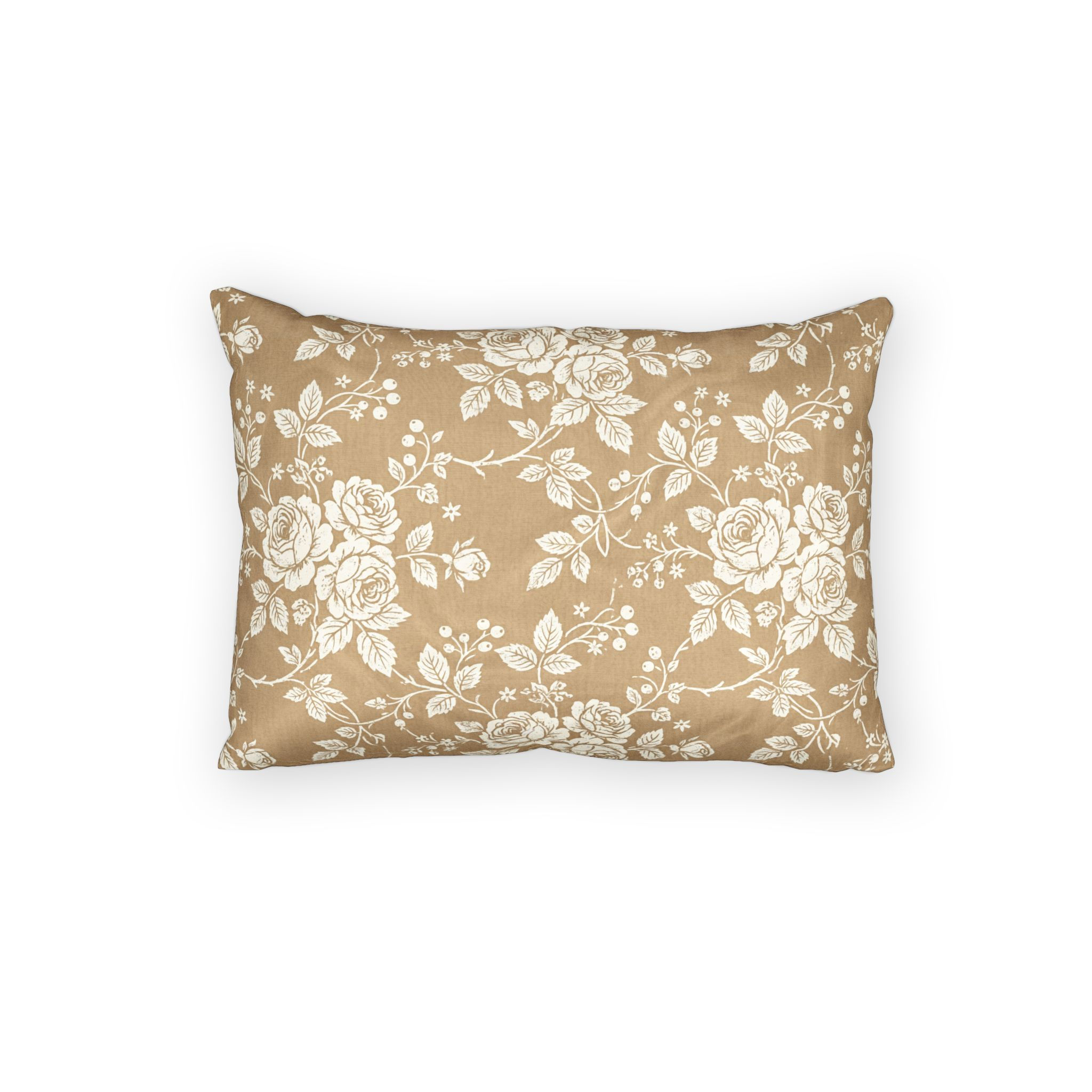 Vintage Rose Toile Cotton Pillow Sham - Warm Caramel