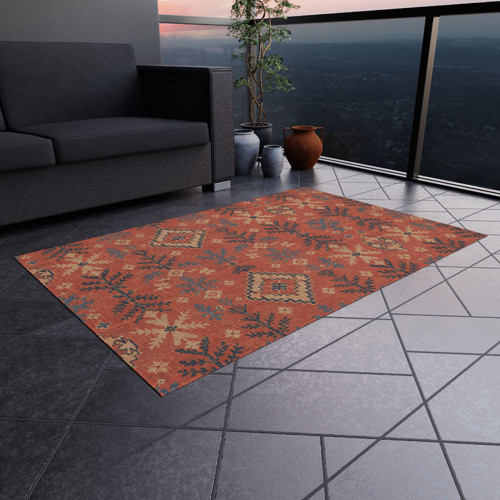 Thumbnail: Desert Oasis Kilim Outdoor Rug — Rust & Gray