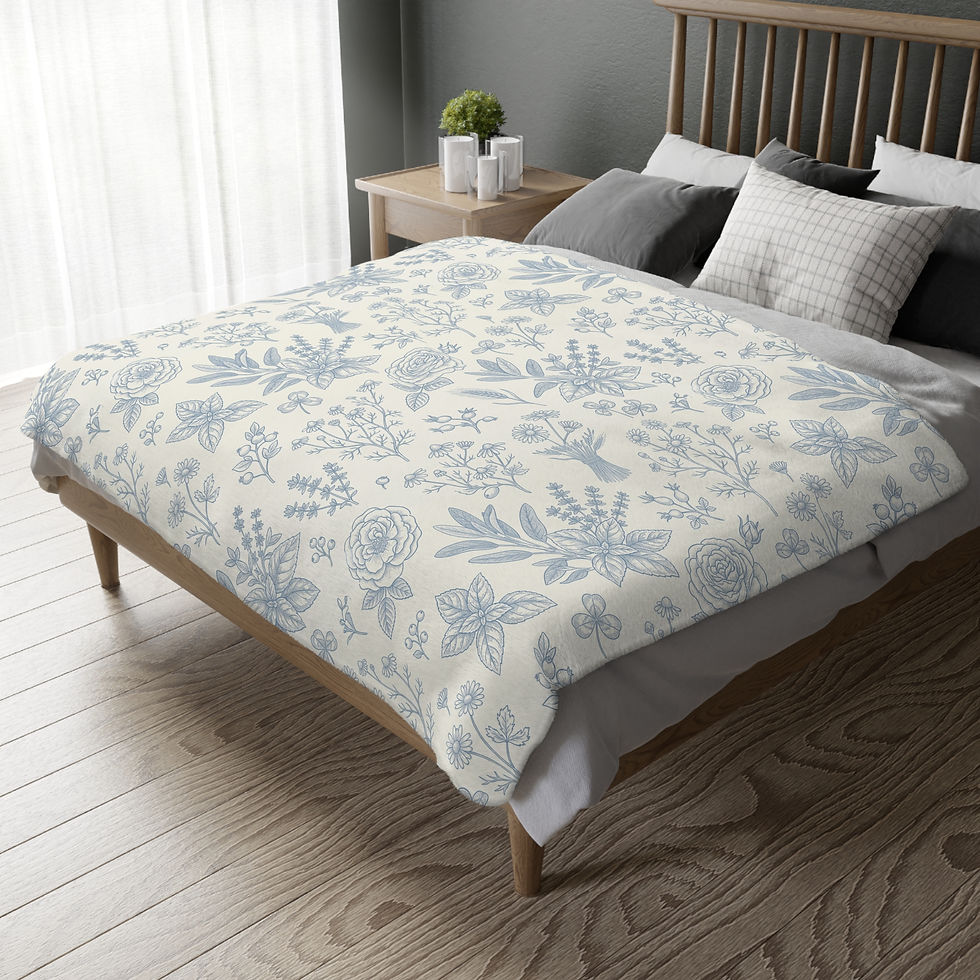 Thumbnail: Blue Toile Botanical Velveteen Microfiber Blanket
