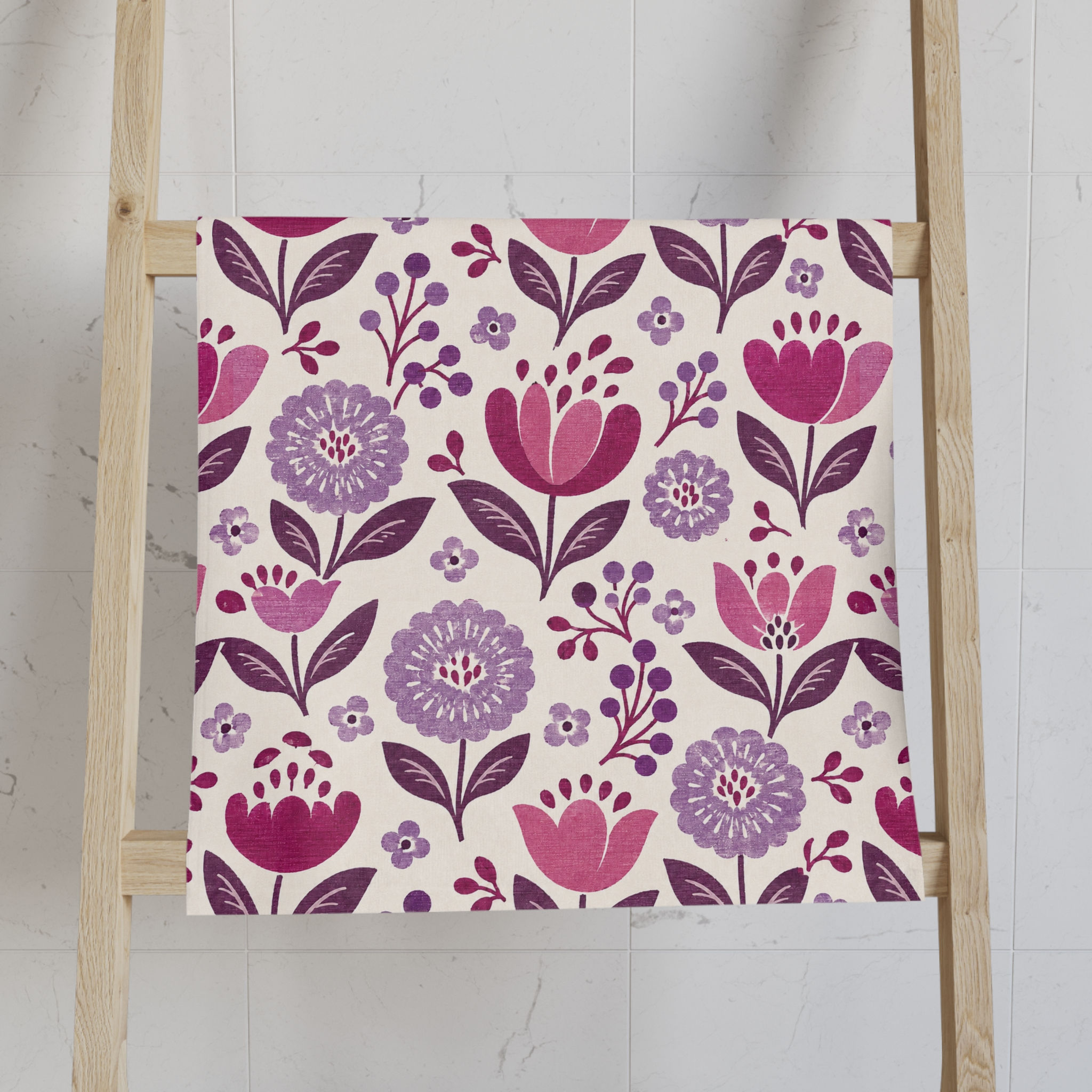 Sea Glass Botanica Hand Towel - Magenta
