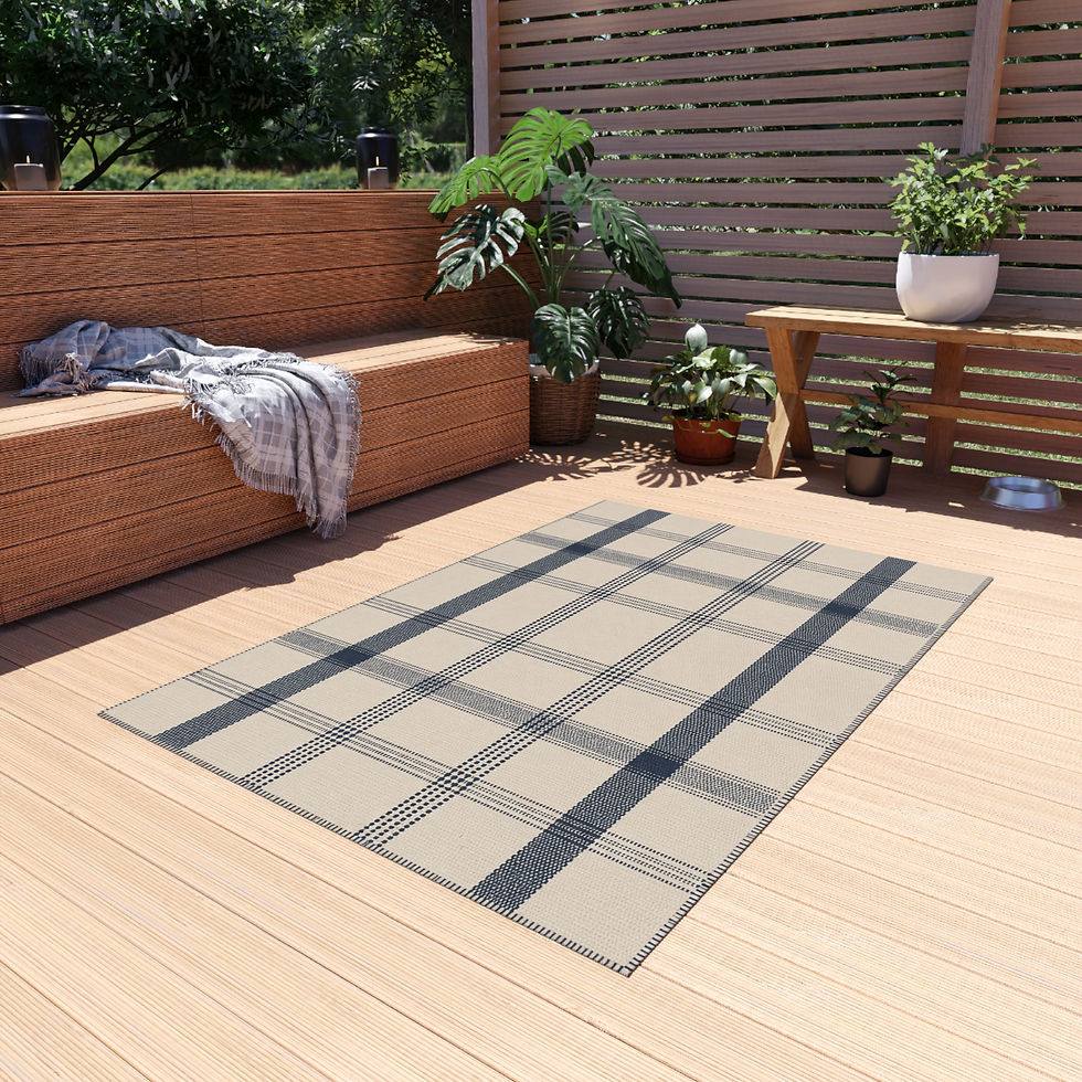 Thumbnail: Plaid Outdoor Rug — Navy & Beige Patio Mat