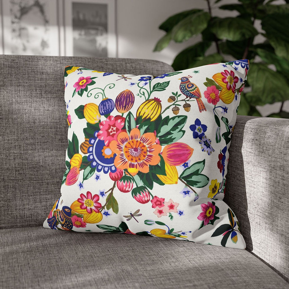 Thumbnail: Floral Folk Art Pillowcase — Colorful Vintage Bouquet Decorative Cushion Cover