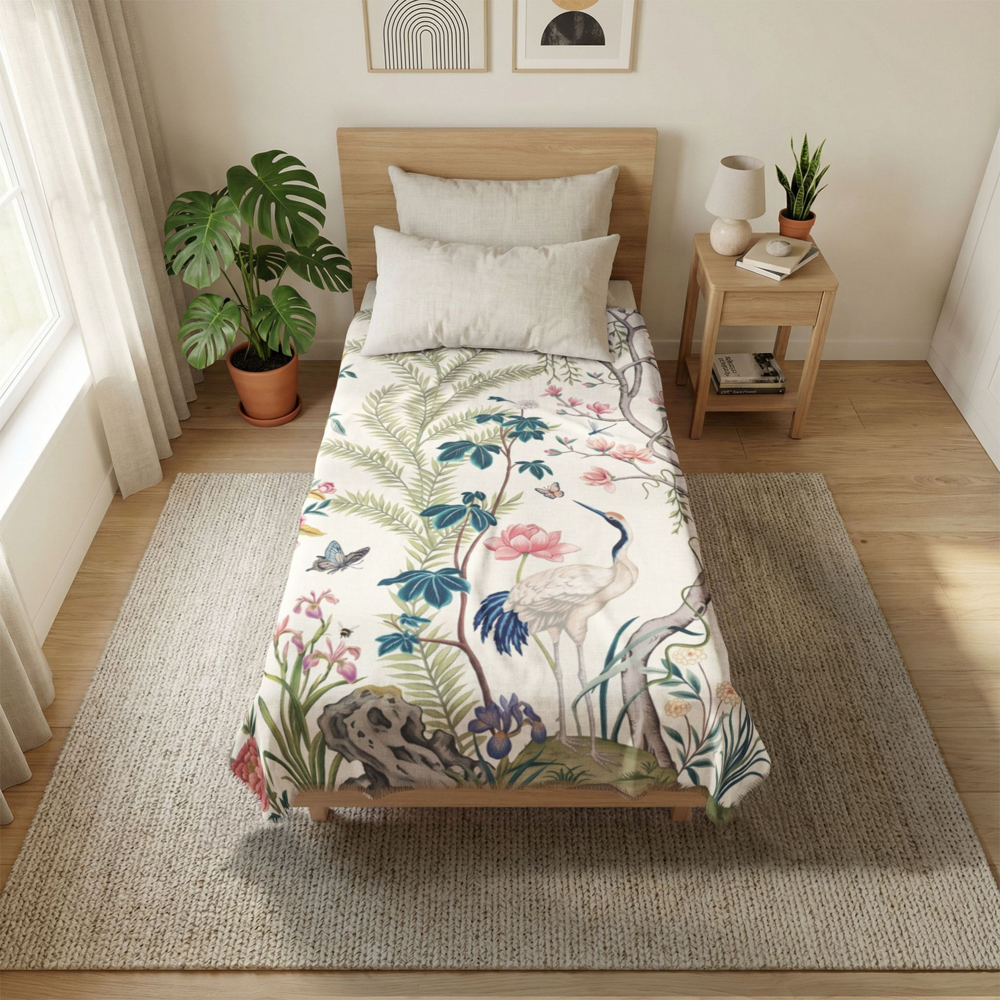 Imperial Crane Chinoiserie Coverlet