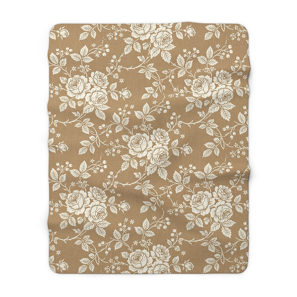 Thumbnail: Vintage Rose Toile Sherpa Fleece Blanket — Warm Caramel 